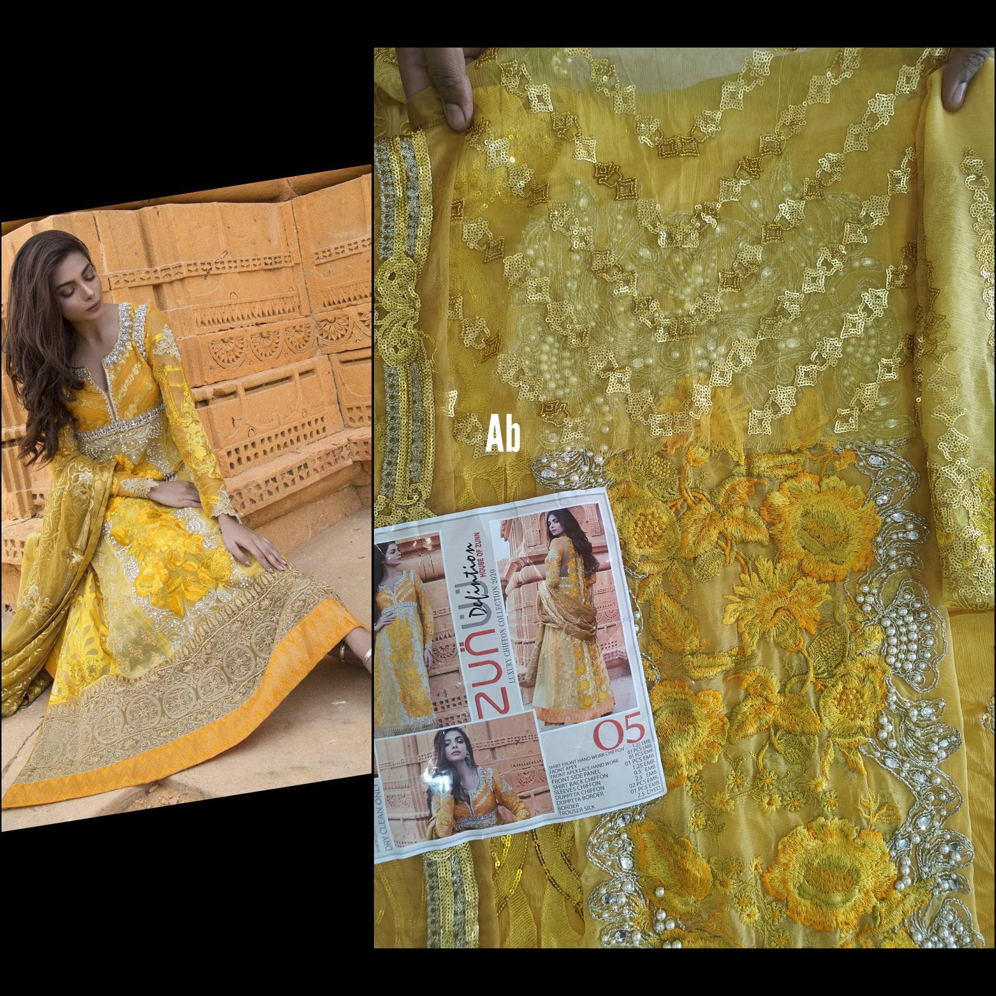 Sale‼️Haldi Look✅Open Pic/Zunuj Luxury Chiffon/Umber/Copper Gold and Yellow