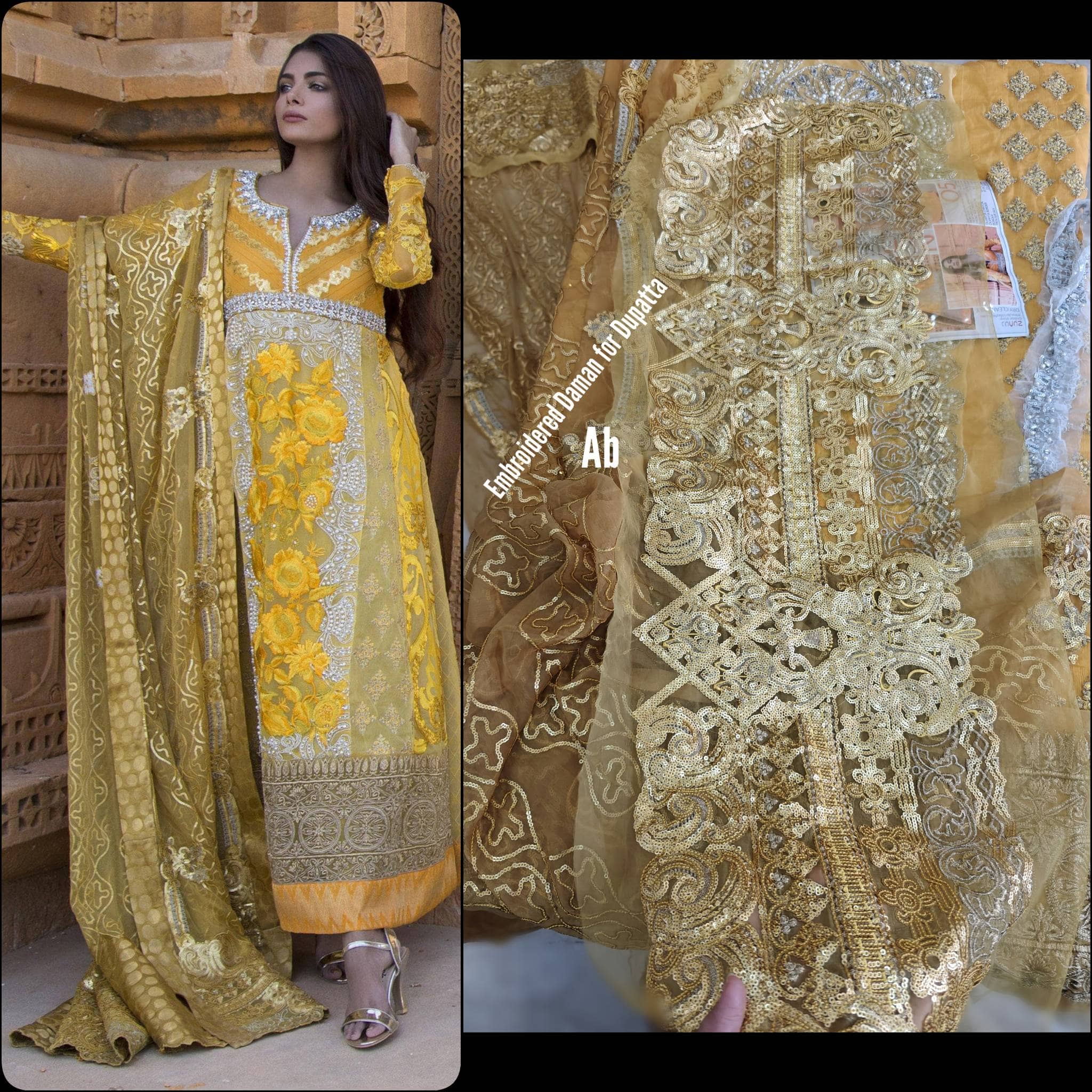 Sale‼️Haldi Look✅Open Pic/Zunuj Luxury Chiffon/Umber/Copper Gold and Yellow