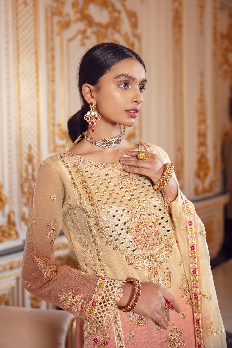 Emaan Adeel Belle Robe Chiffon/BR-08 CORAL CHROMA - AWWALBOUTIQUE