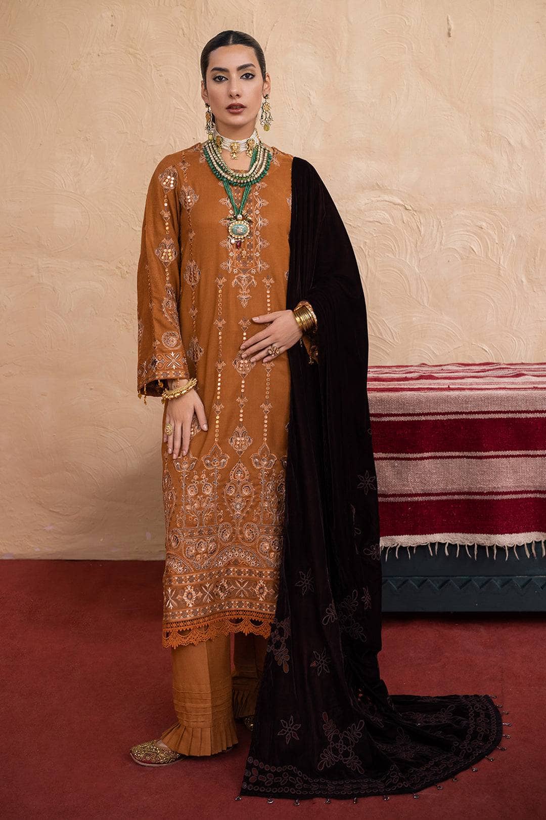 img_leather_peach_embroidered_shirt_velvet_shawl_awwal_boutique