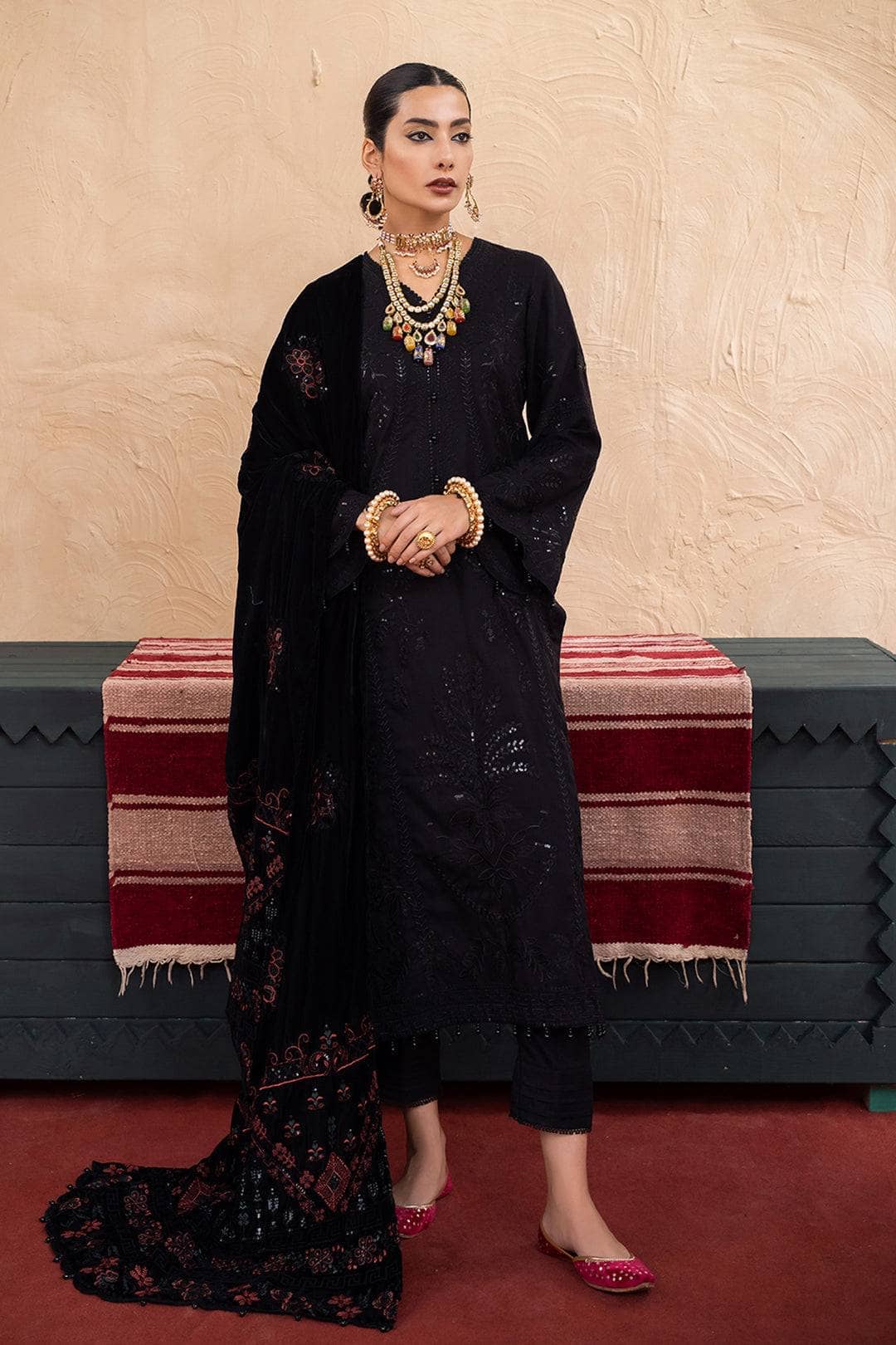 img_leather_peach_embroidered_shirt_velvet_shawl_awwal_boutique