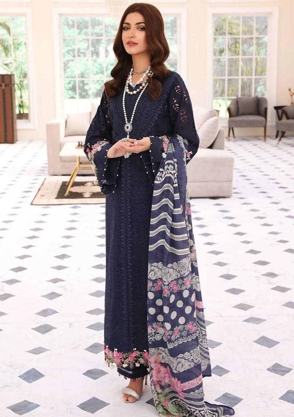 Restocked/Elaf Festive Chikankari Lawn/ELC-04 MYSTIQUE