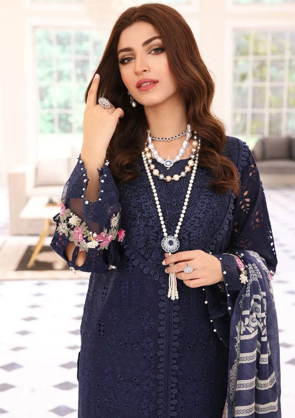 Restocked/Elaf Festive Chikankari Lawn/ELC-04 MYSTIQUE