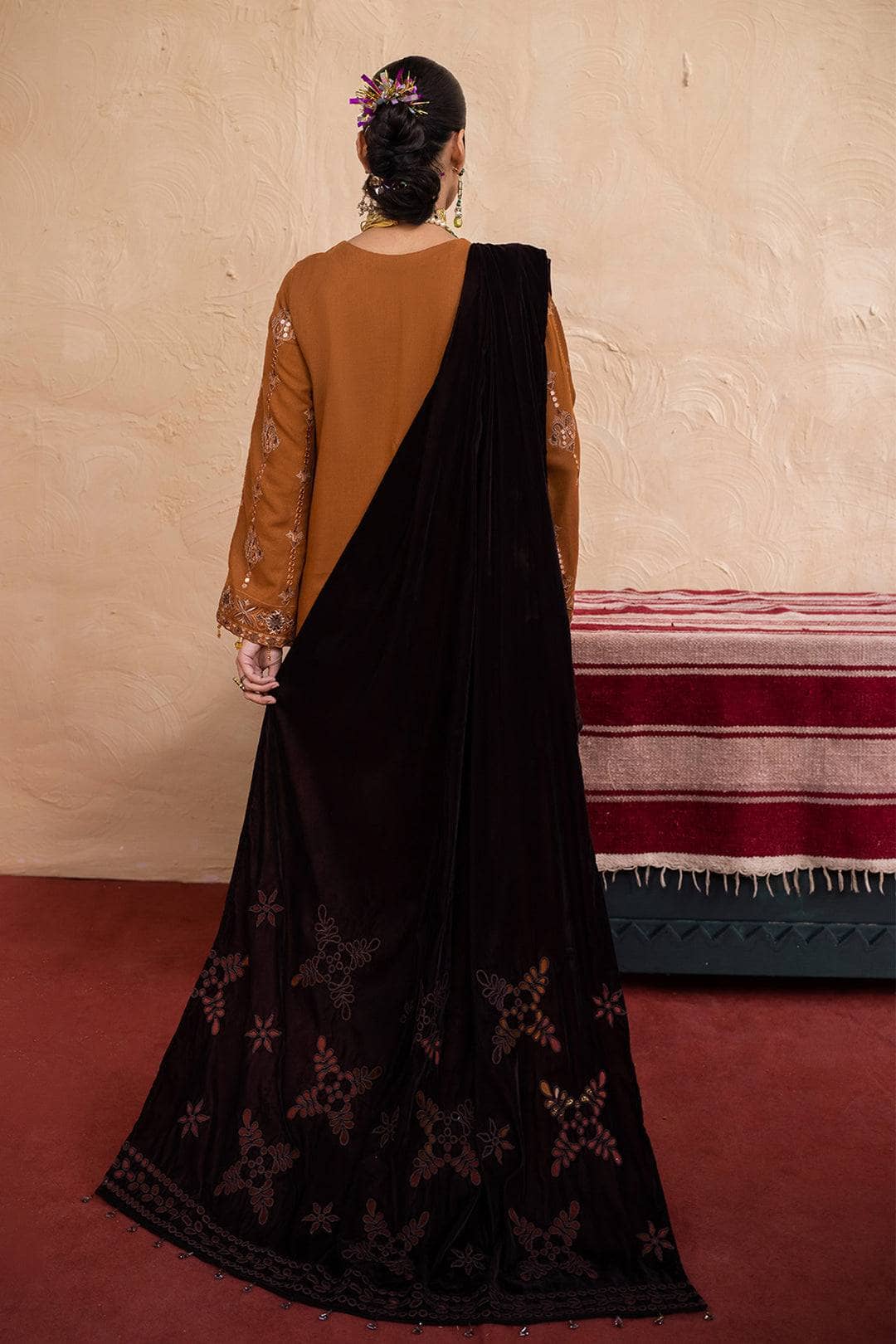 img_leather_peach_embroidered_shirt_velvet_shawl_awwal_boutique