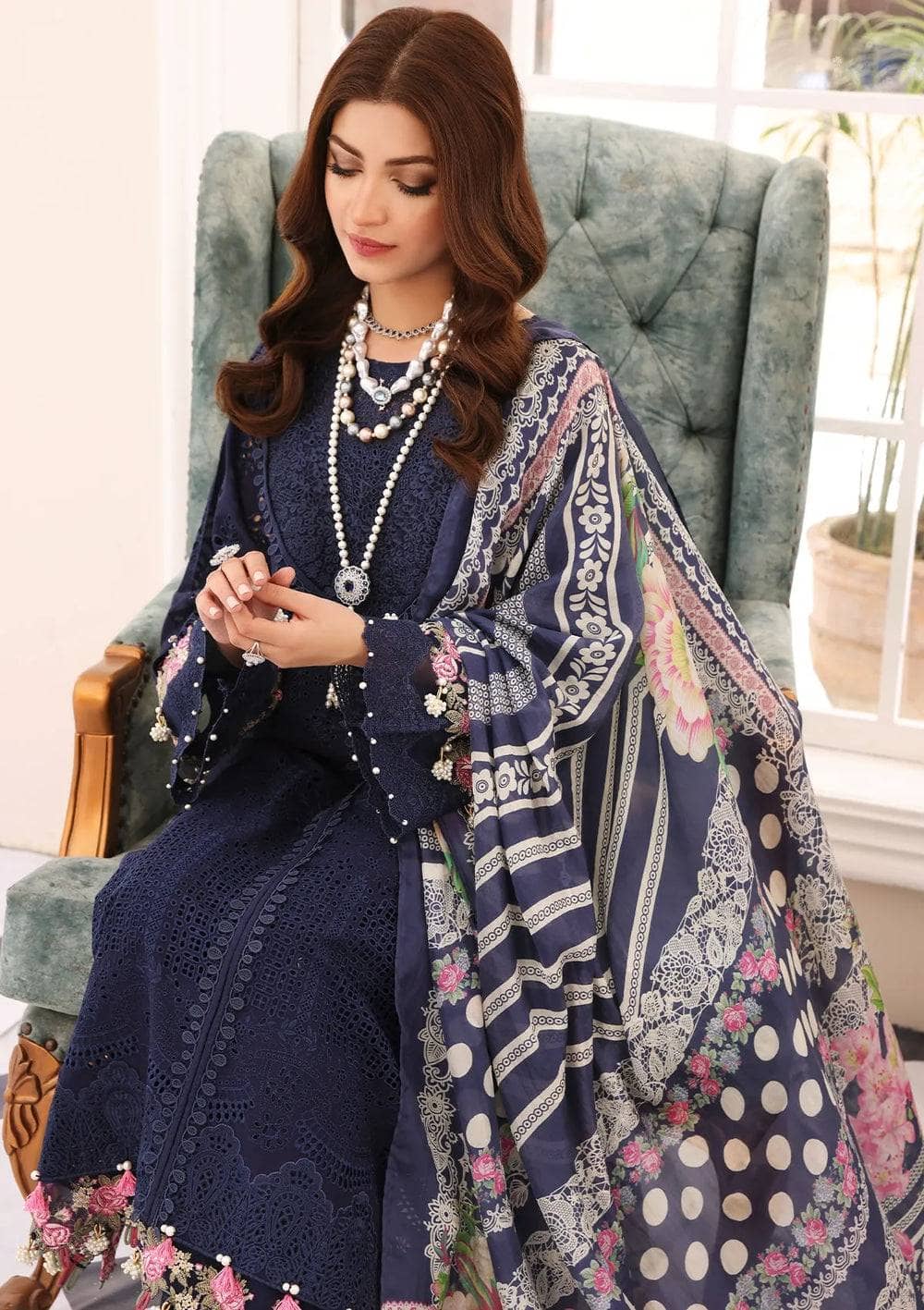 Restocked/Elaf Festive Chikankari Lawn/ELC-04 MYSTIQUE