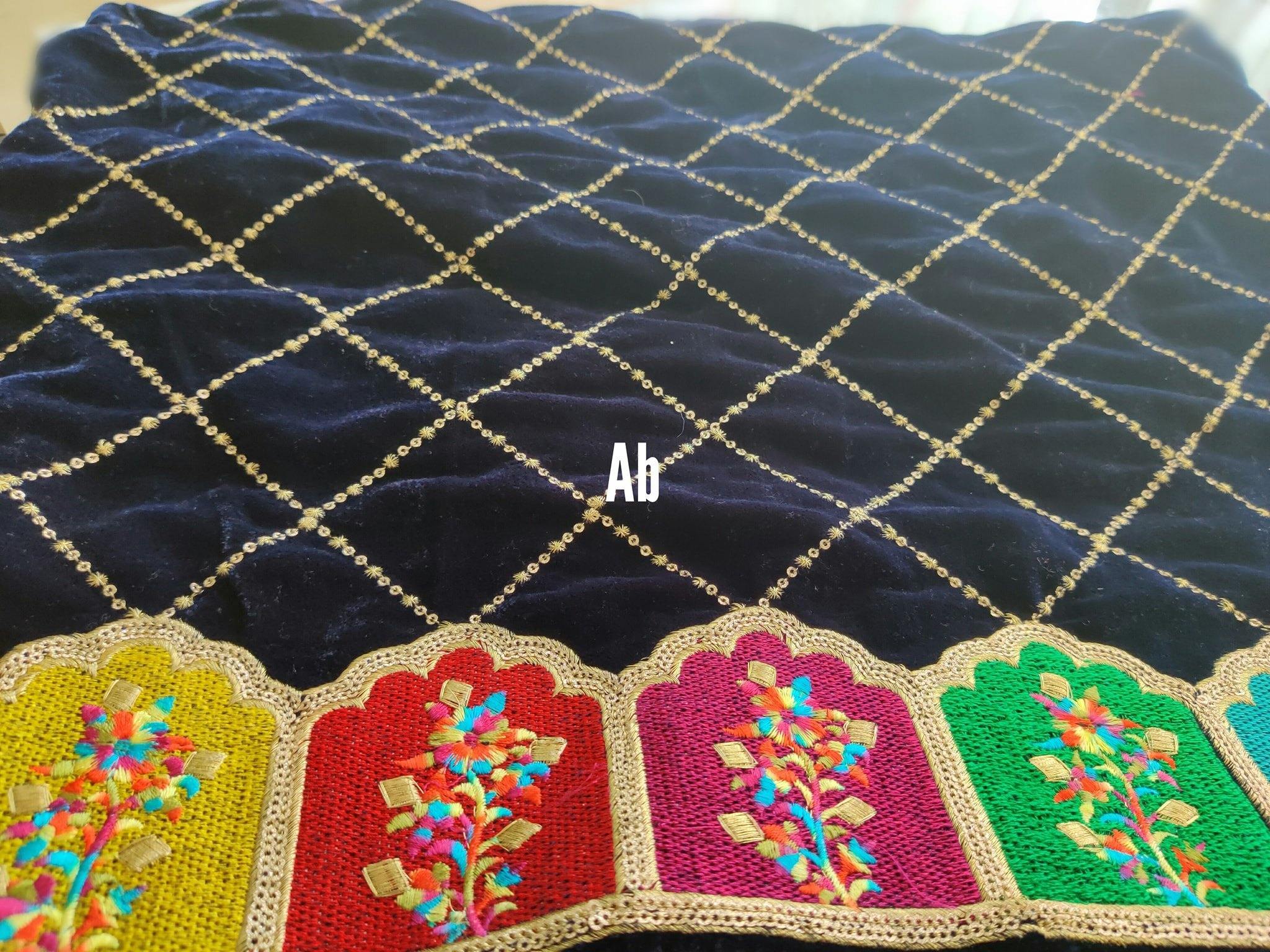 Restocked/Velvet Embroidered Shawl/D 26\Blue - AWWALBOUTIQUE