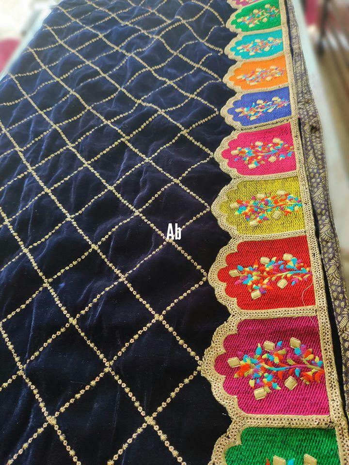 Restocked/Velvet Embroidered Shawl/D 26\Blue - AWWALBOUTIQUE