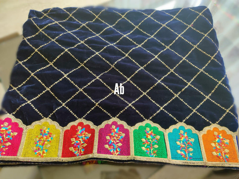 Restocked/Velvet Embroidered Shawl/D 26\Blue - AWWALBOUTIQUE