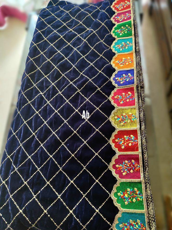 Restocked/Velvet Embroidered Shawl/D 26\Blue - AWWALBOUTIQUE