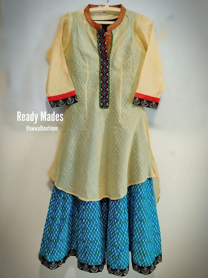 Ready to Wear| 2 in 1 Kurti|Size Medium - AWWALBOUTIQUE