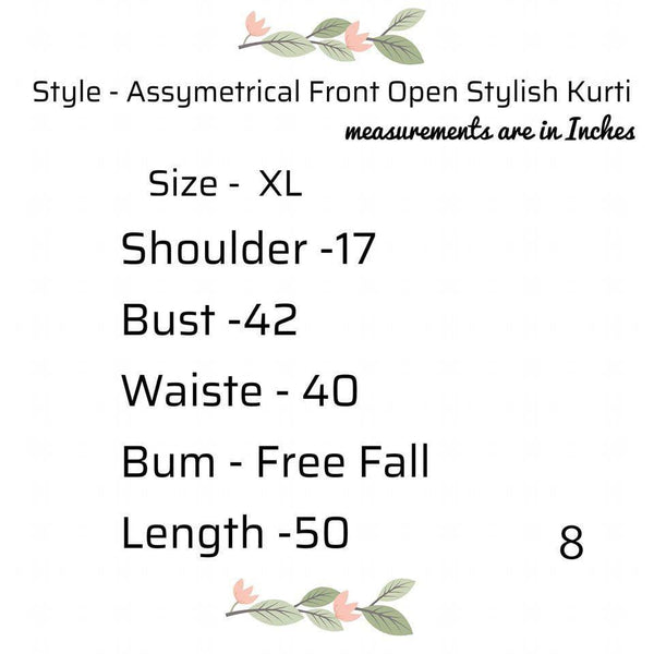 Ready to Wear| Assyemtrical Front Open Stylish Kurti|Size XL - AWWALBOUTIQUE