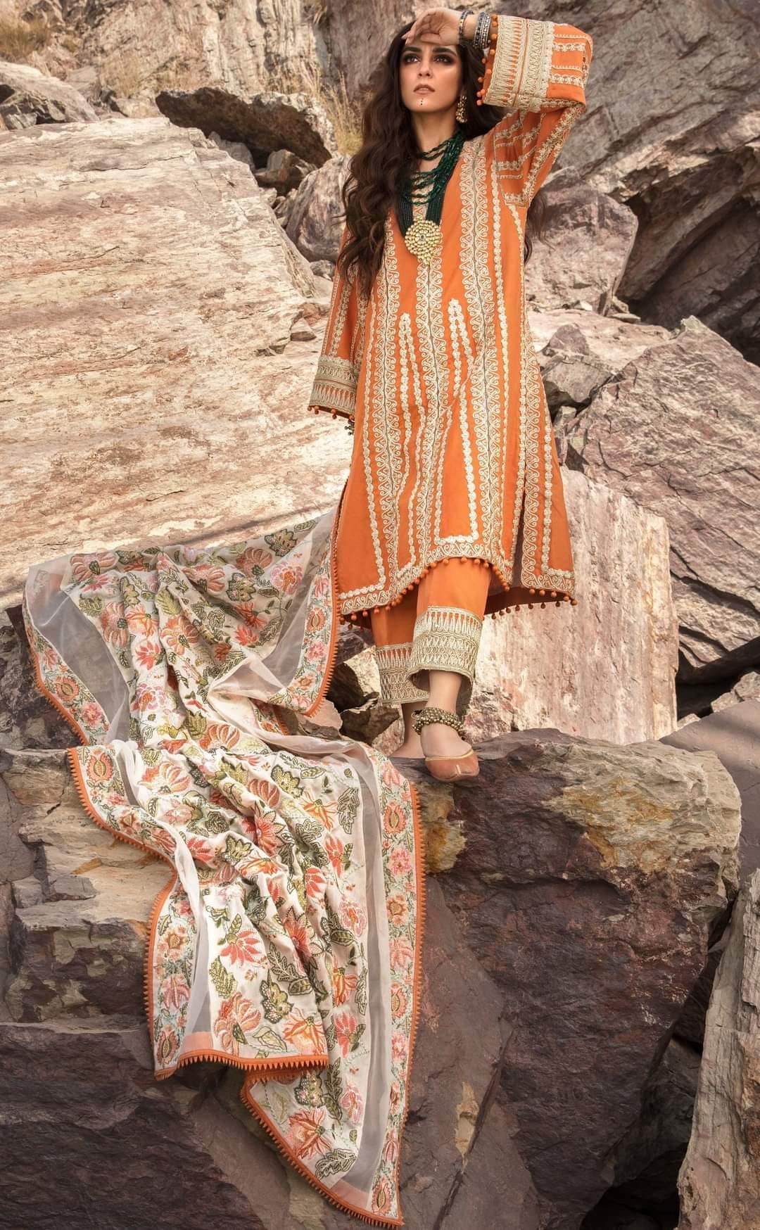 Restocked/Crimson Winter by Saira Shakira/MODERN MEMSAAB - Mandarin - AWWALBOUTIQUE