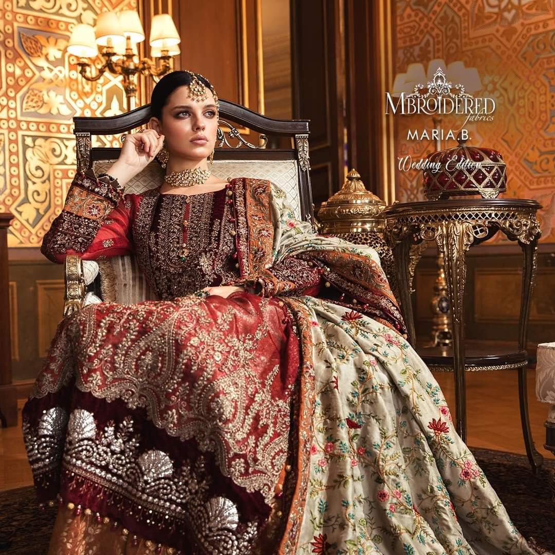 Restocked/Maria B Mbroidered Wedding Edition/Maroon (BD-2006)s - AWWALBOUTIQUE