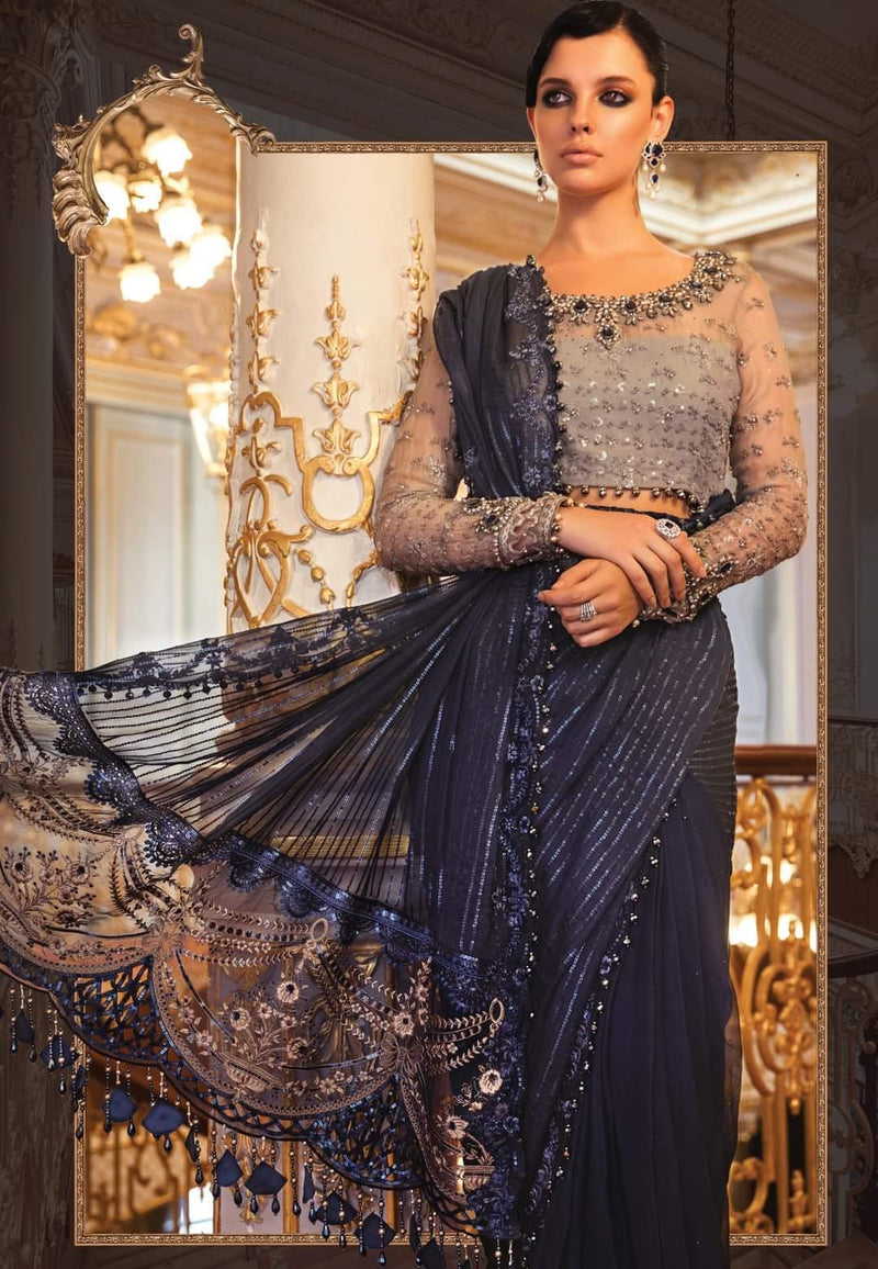 Restocked/Maria B Mbroidered Wedding Edition/Ink Blue and Coffee (BD-2004) - AWWALBOUTIQUE