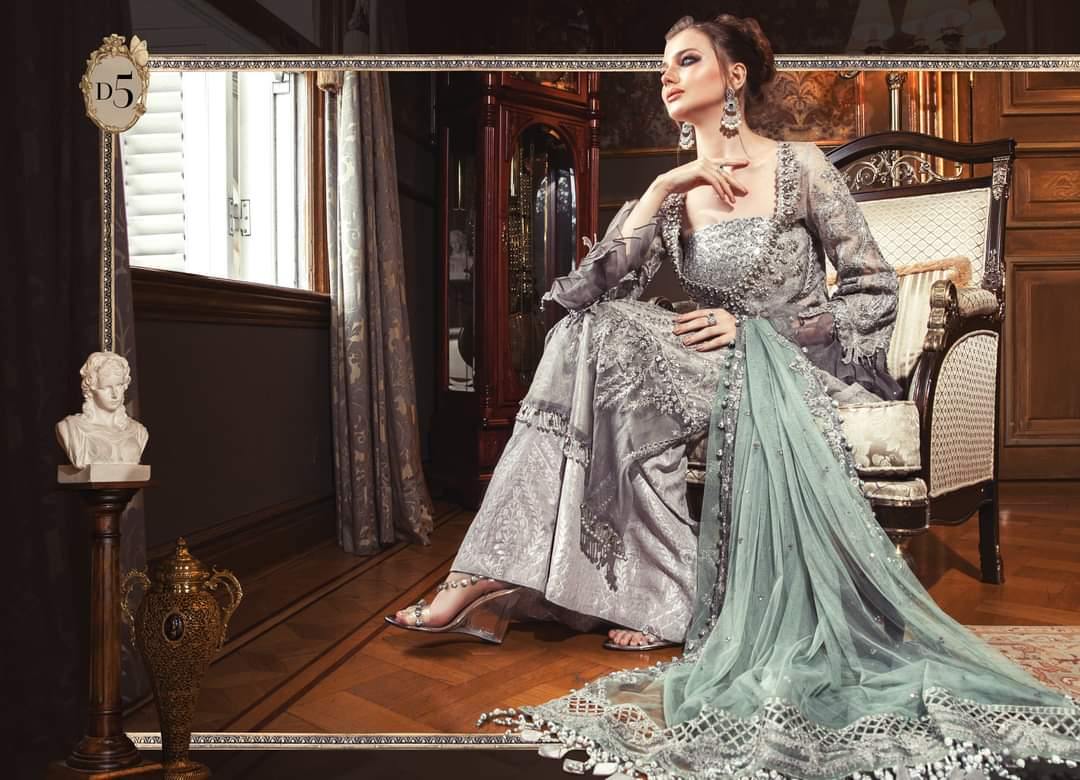Restocked/Maria B Mbroidered Wedding Edition/Silver Grey (BD-2005) - AWWALBOUTIQUE