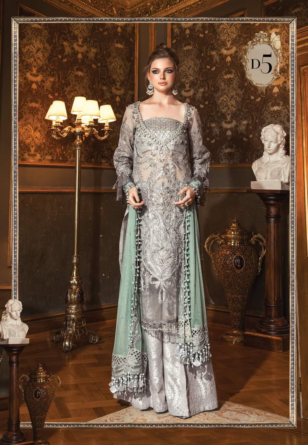 Restocked/Maria B Mbroidered Wedding Edition/Silver Grey (BD-2005) - AWWALBOUTIQUE