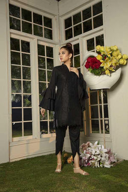 Adans Libas Muzayyan \Inky Black \Premium Embroidered Jacquard Unstiched Lawn Kurti - AWWALBOUTIQUE
