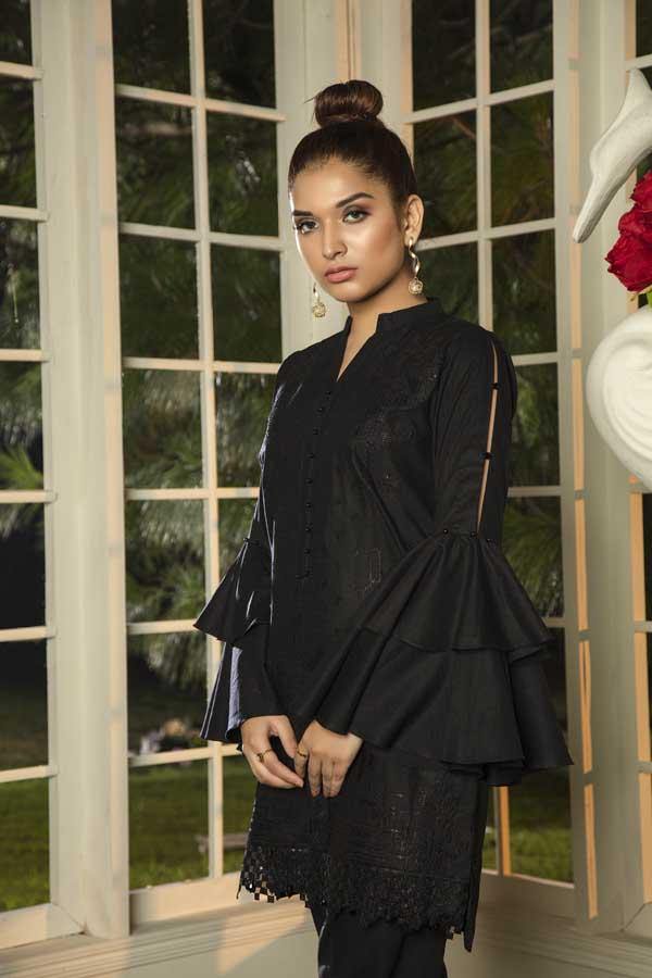 Adans Libas Muzayyan \Inky Black \Premium Embroidered Jacquard Unstiched Lawn Kurti - AWWALBOUTIQUE