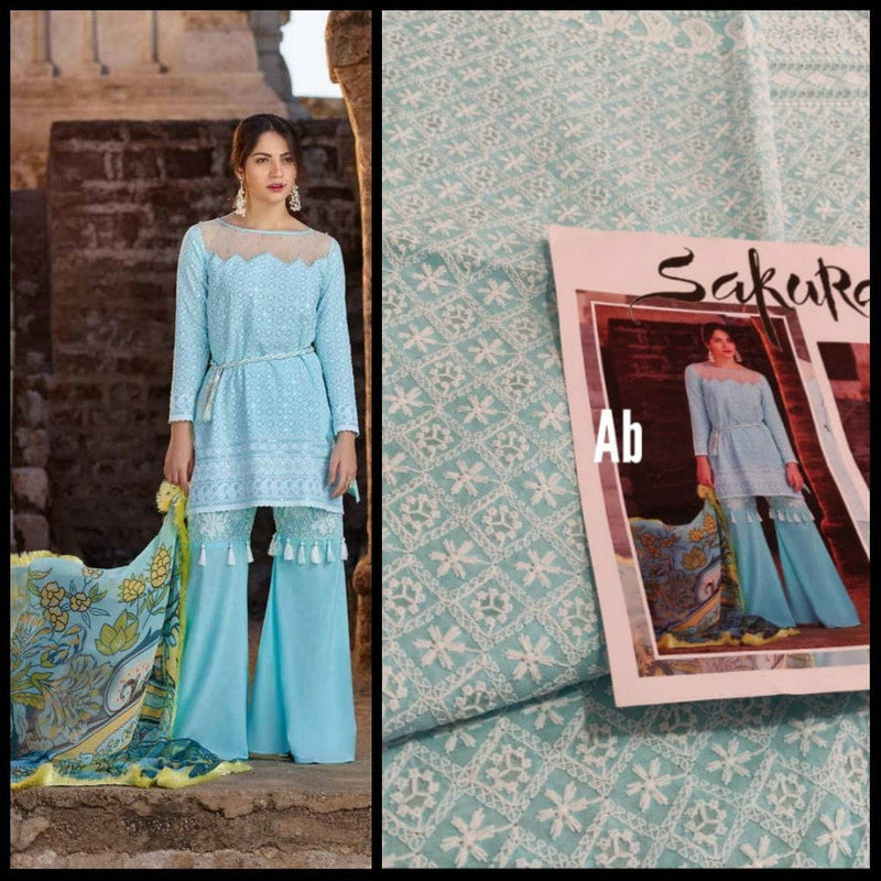 Sakura Lawn by Noor Textiles|Schiffly Embroidered|5S|Blue