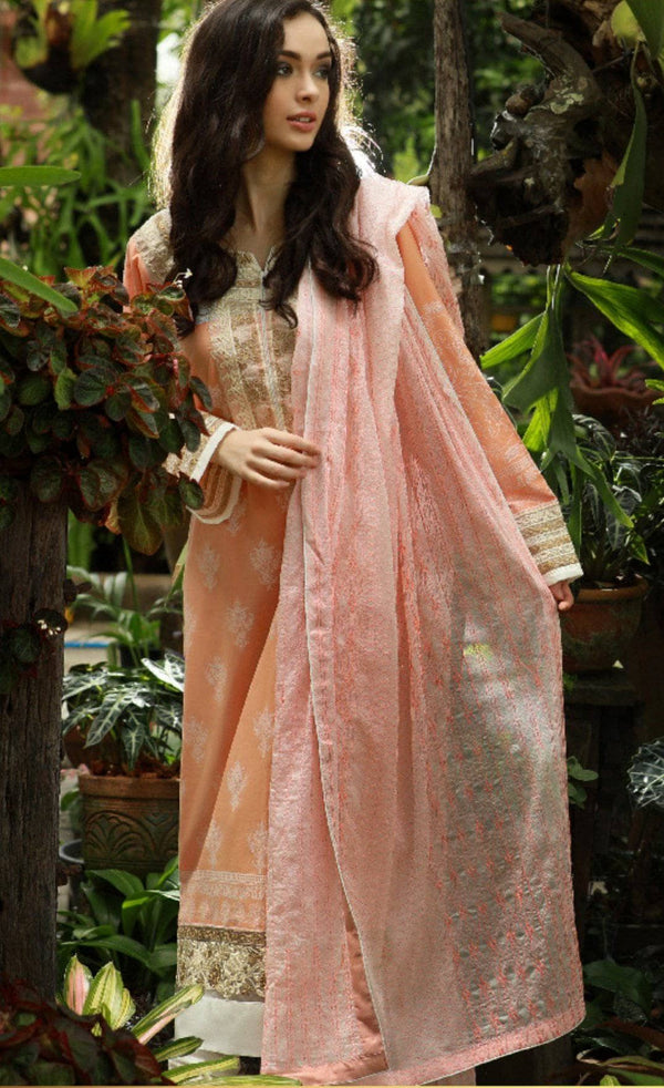 Qalam Putli Embroidered Lawn Collection|Peach