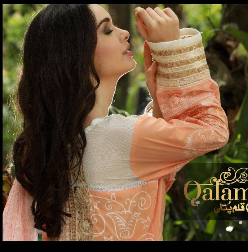 Qalam Putli Embroidered Lawn Collection|Peach