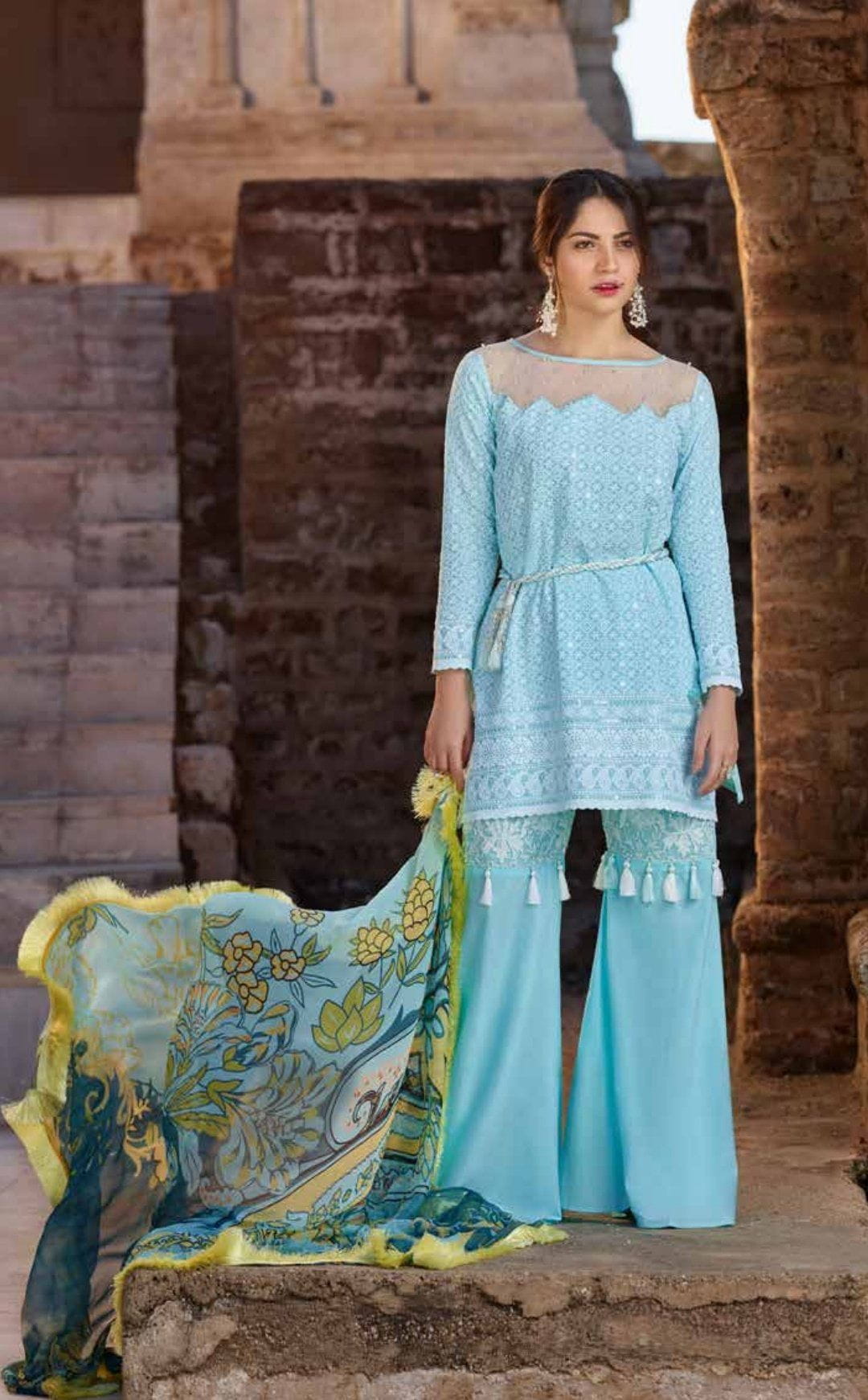 Sakura Lawn by Noor Textiles|Schiffly Embroidered|5S|Blue