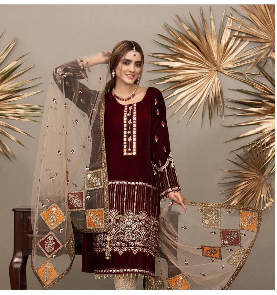 Tawakkal Velvet Collection/Semi Stitched - AWWALBOUTIQUE