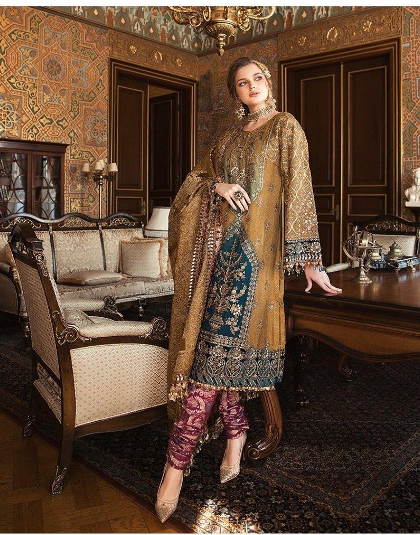 Restocked/Maria B Mbroidered Wedding Edition/Mustard (BD-2001) - AWWALBOUTIQUE