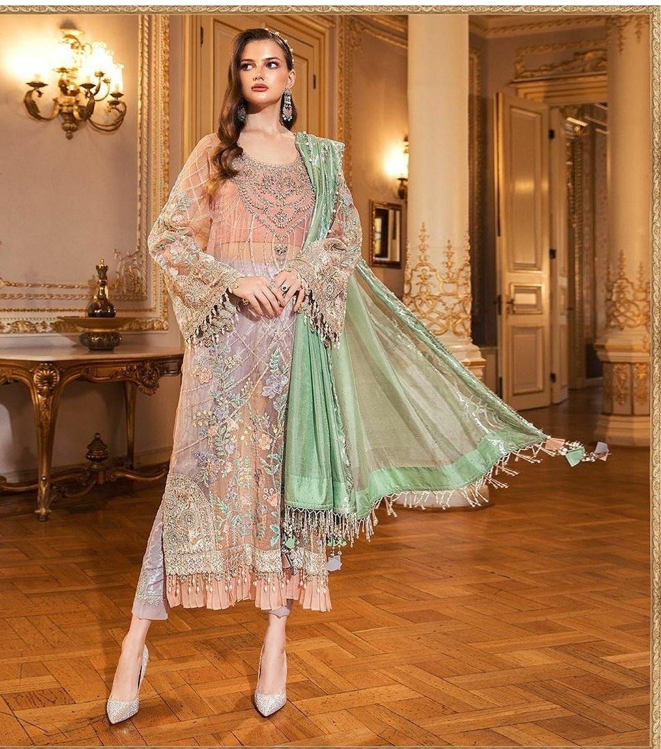 Restocked/Maria B Mbroidered Wedding Edition/Fresh Peach (BD-2003) - AWWALBOUTIQUE