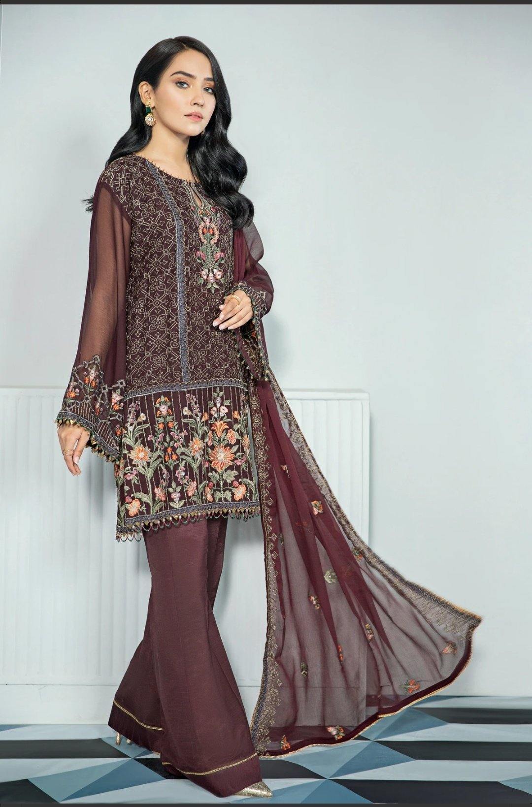 Alizeh Embroidered Chiffon/Vol 3/Jamun - AWWALBOUTIQUE