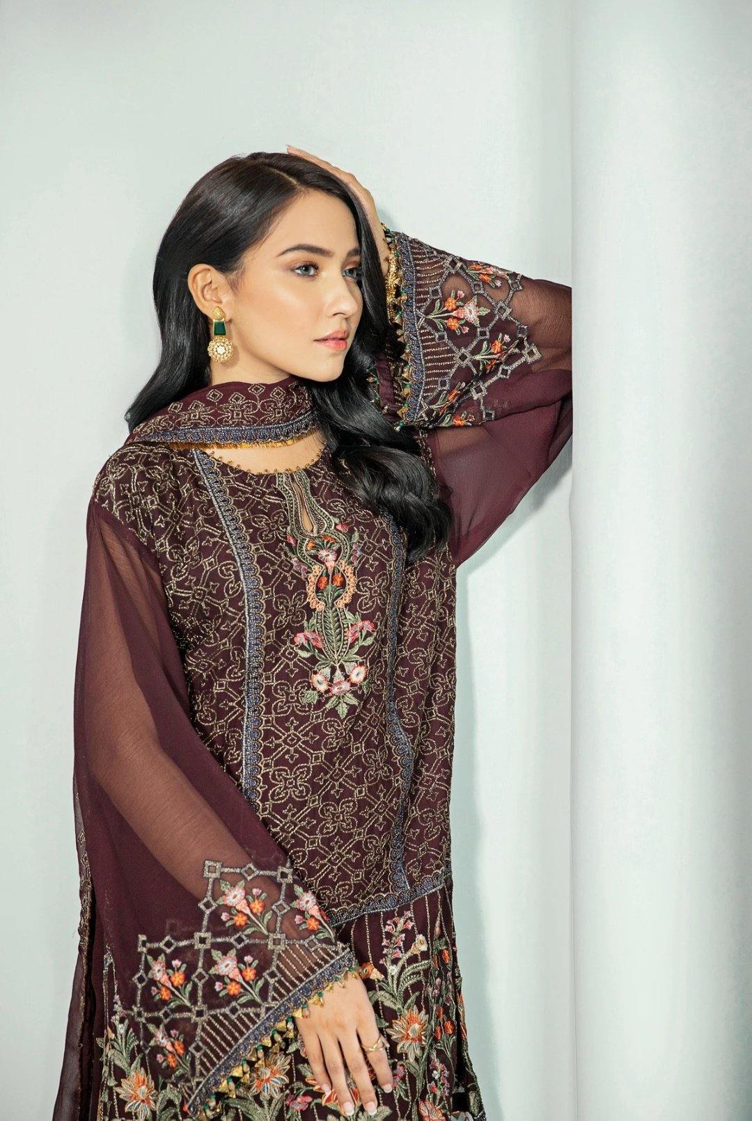 Alizeh Embroidered Chiffon/Vol 3/Jamun - AWWALBOUTIQUE
