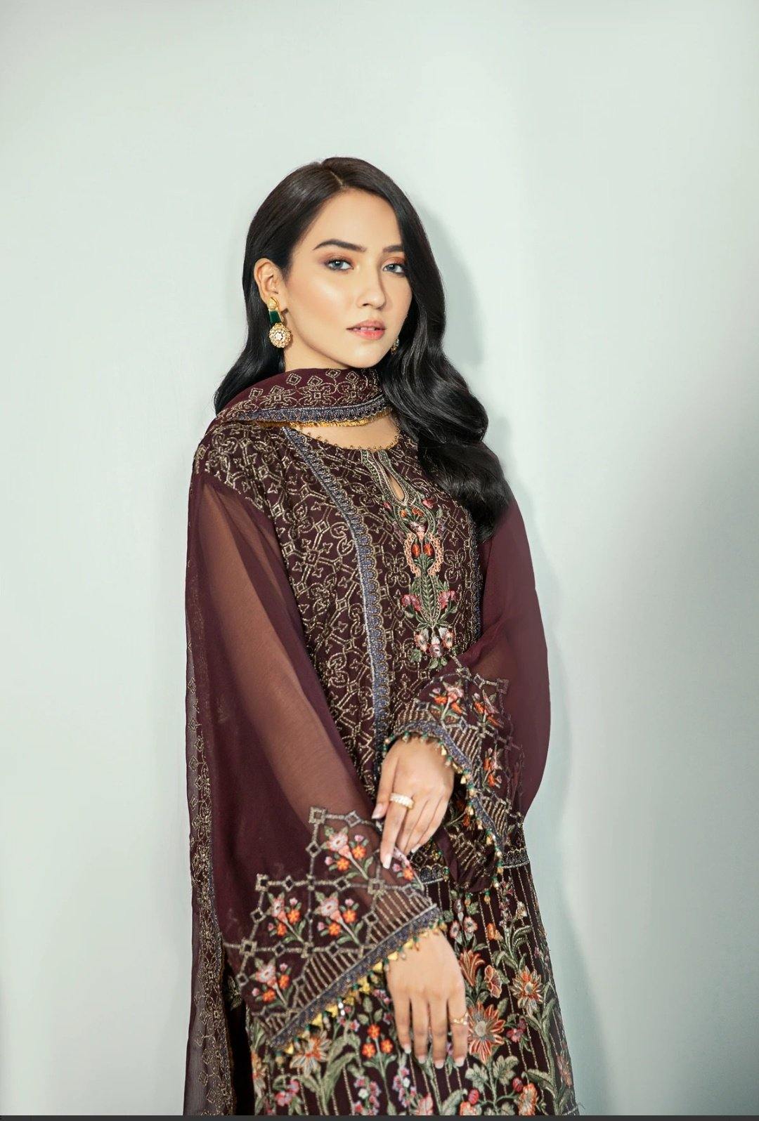 Alizeh Embroidered Chiffon/Vol 3/Jamun - AWWALBOUTIQUE