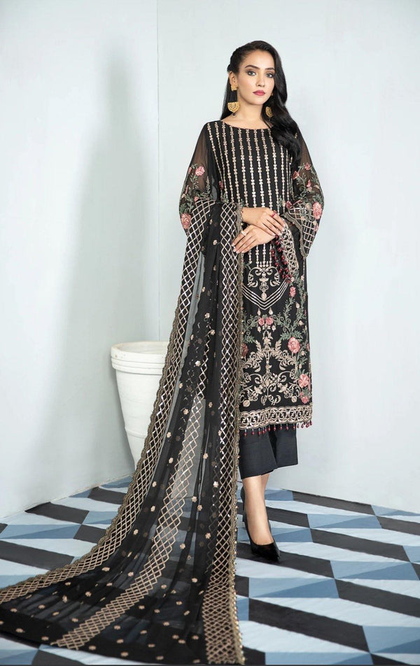 Alizeh Embroidered Chiffon/Vol 3/Black Palm - AWWALBOUTIQUE