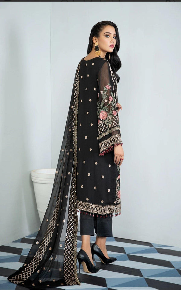 Alizeh Embroidered Chiffon/Vol 3/Black Palm - AWWALBOUTIQUE