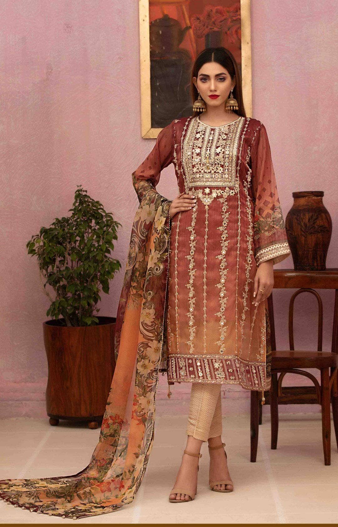 Tawakkal Caria Shaded Masuri/Semi Stitched