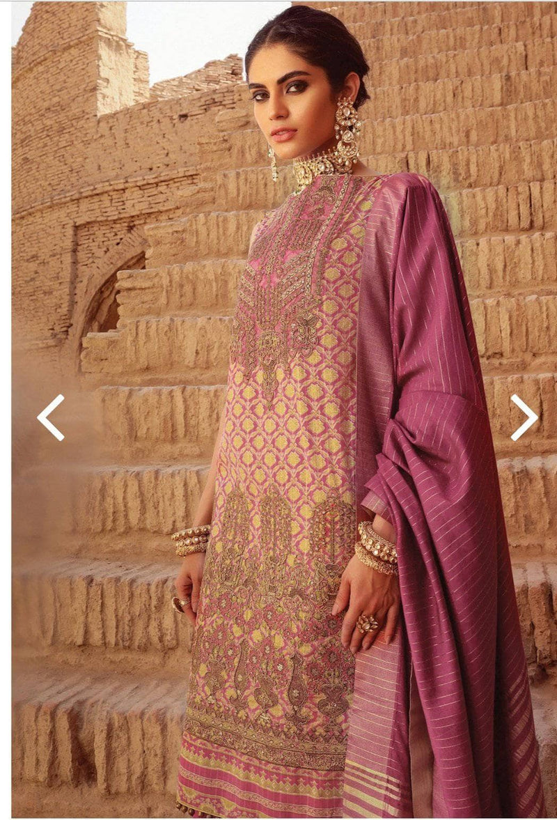 Al Karam/FC-08C-21-Pink/3 Pc Embroidered Suit With Jaqcuard Dupatta