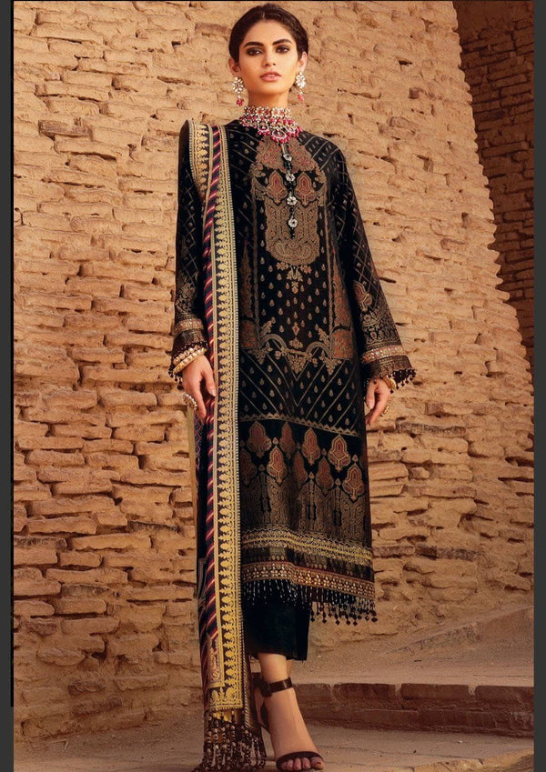 Al Karam/FC-06B-21-Black/3 Pc Embroidered Suit With Cotton Silk Dupatta