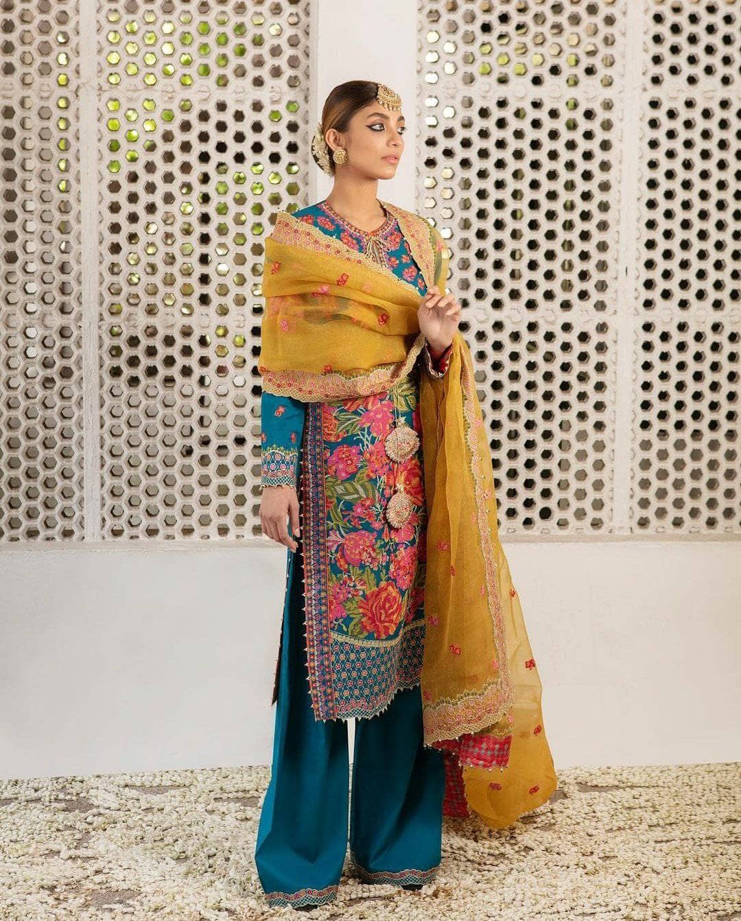 Husain Rehar Luxury Lawn/Keyser (Teal Blue)