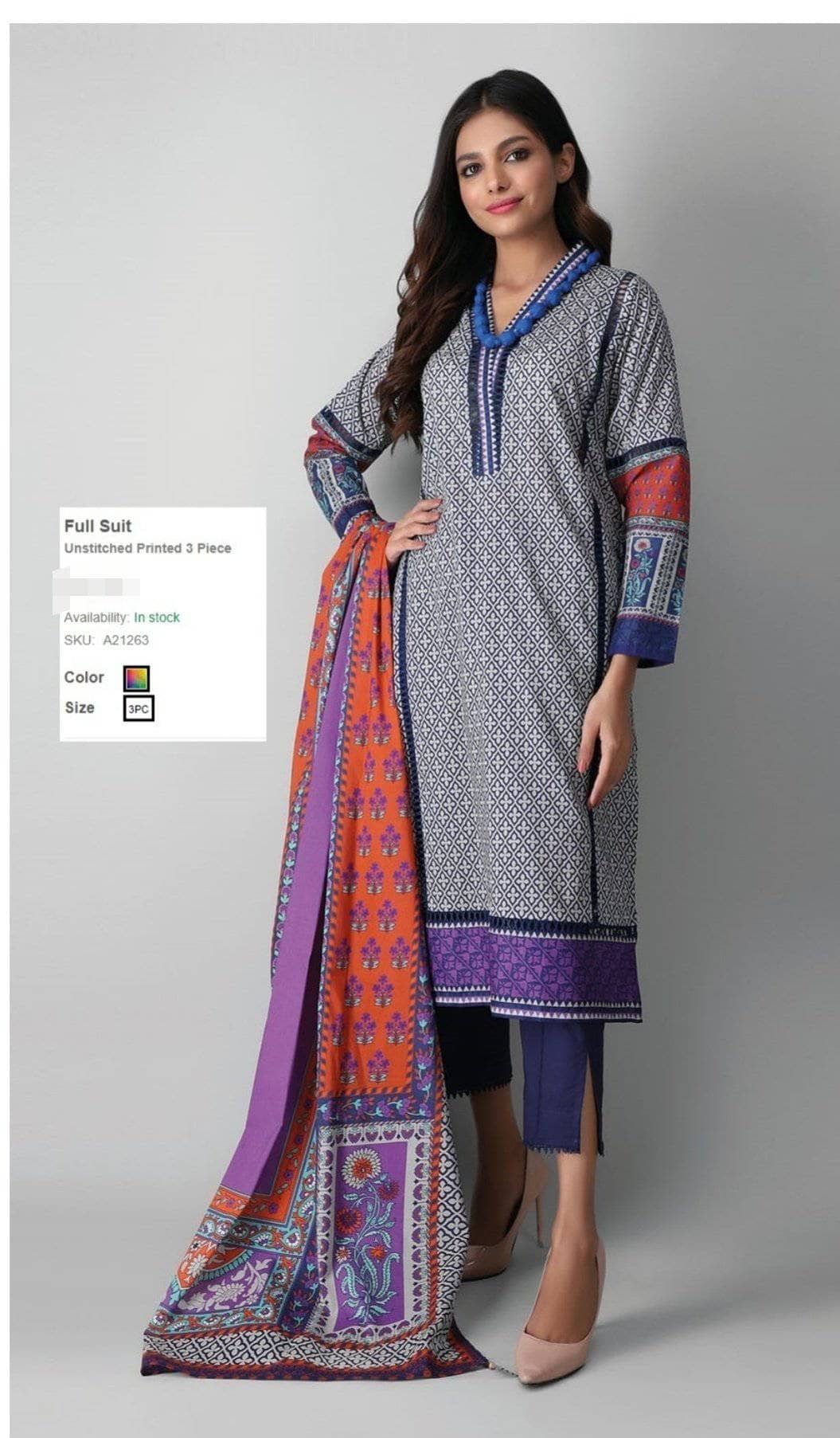 Khaadi Lawn/Kameez Dupatta Bottom/A21263