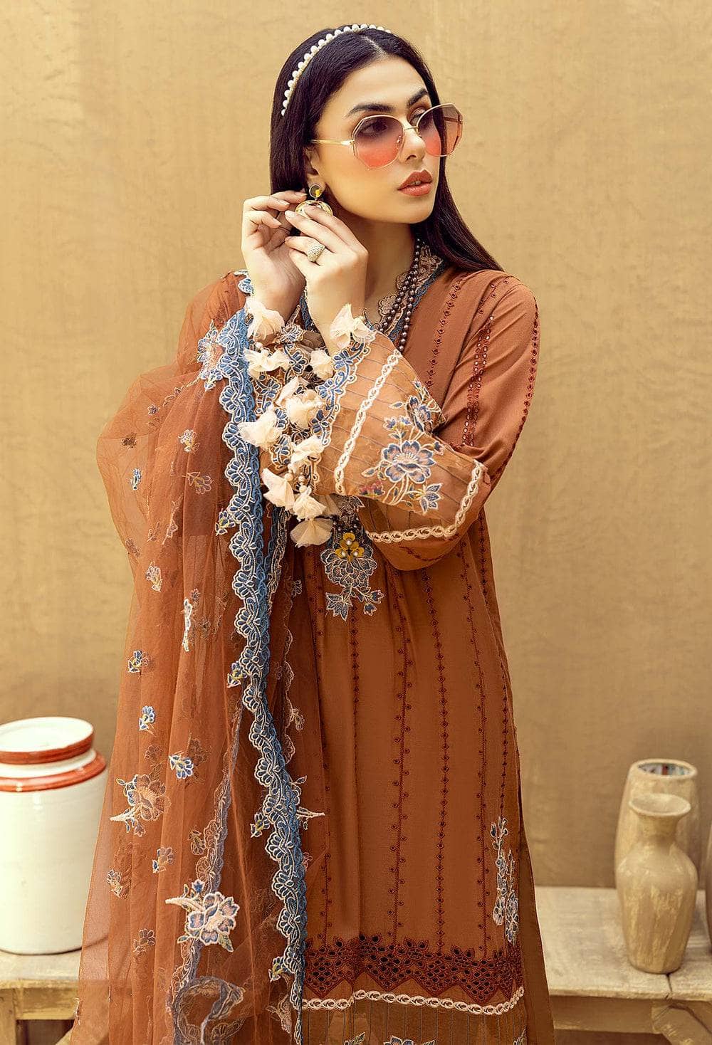 Adans Libas Fuchsia Lawn Pakistani Suits Adans Libas Zaire Schiffli/Drift Wood