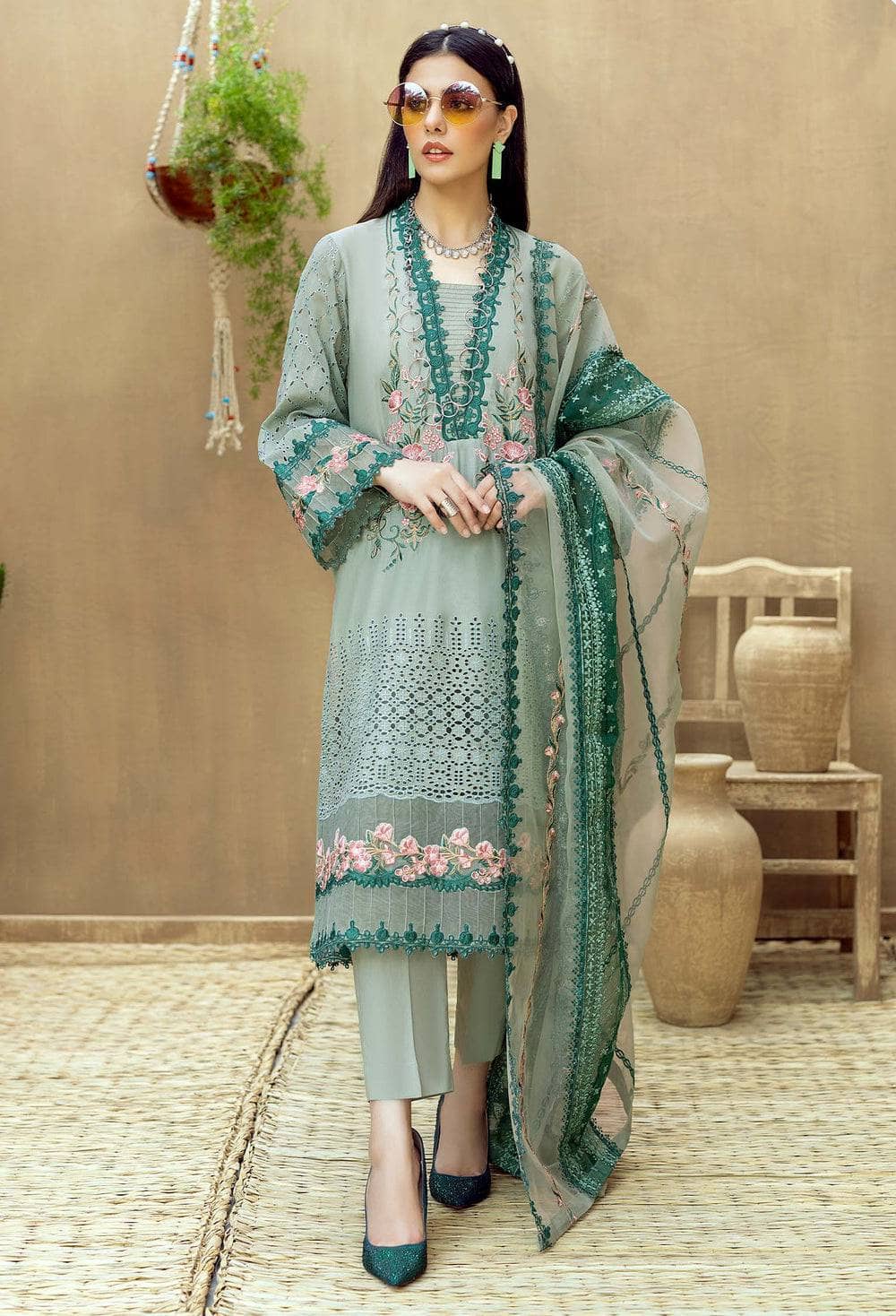 Adans Libas Fuchsia Lawn Pakistani Suits Restocked/Adans Libas Zaire Schiffli/Geyser