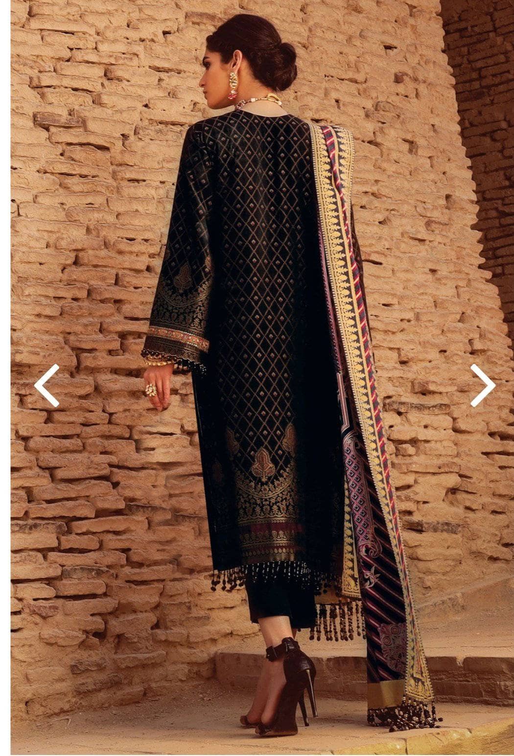 Al Karam/FC-06B-21-Black/3 Pc Embroidered Suit With Cotton Silk Dupatta