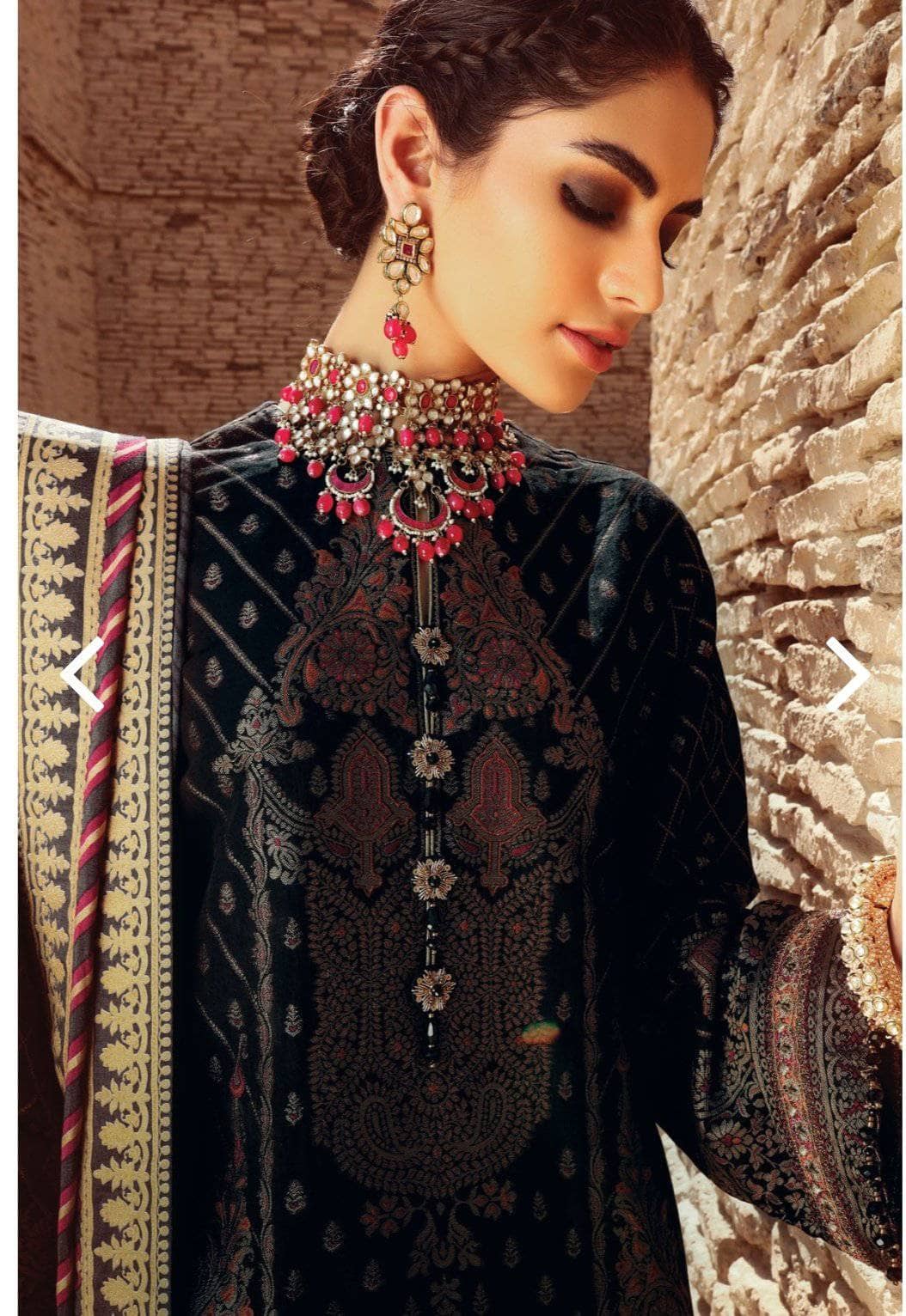 Al Karam/FC-06B-21-Black/3 Pc Embroidered Suit With Cotton Silk Dupatta