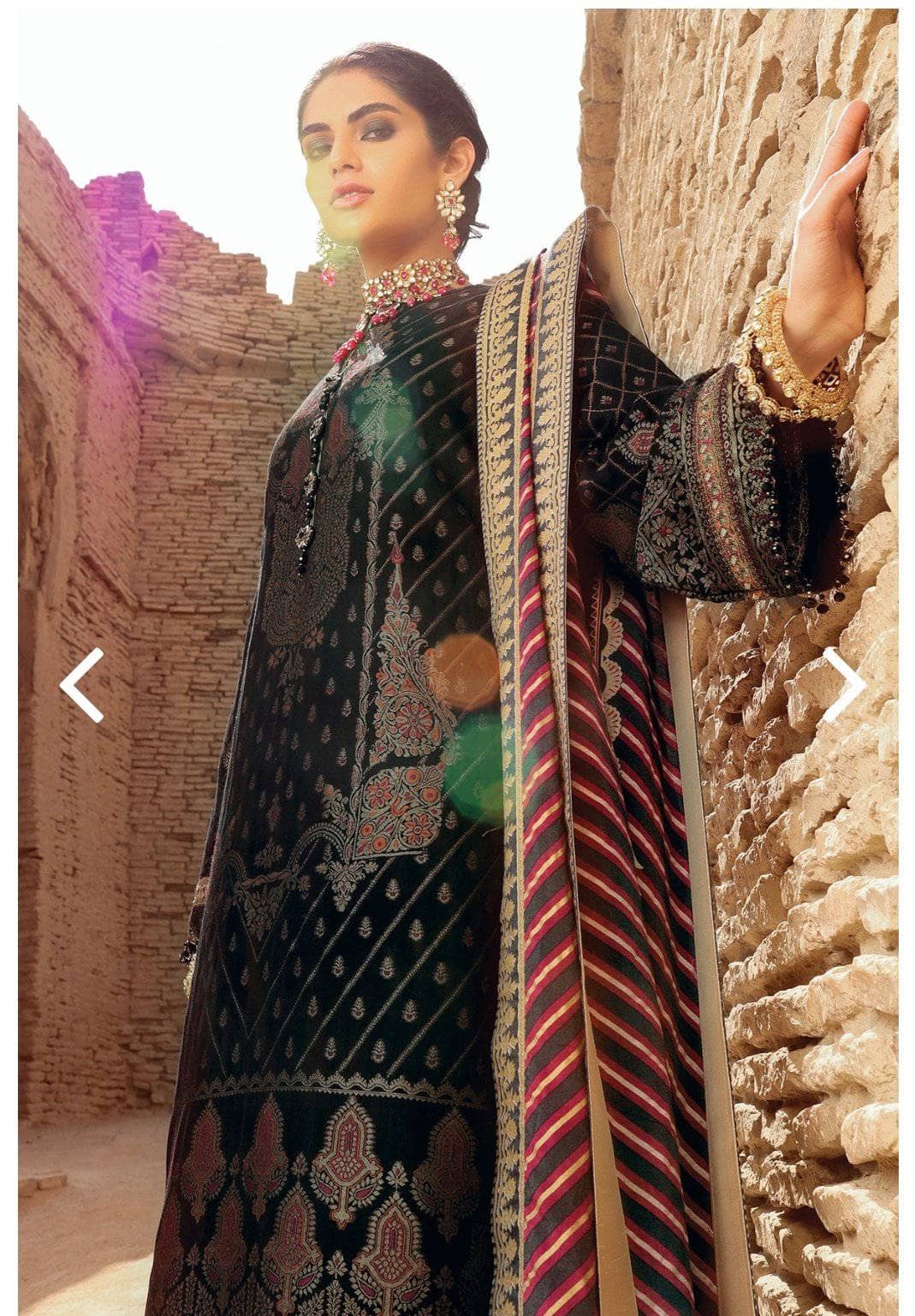 Al Karam/FC-06B-21-Black/3 Pc Embroidered Suit With Cotton Silk Dupatta
