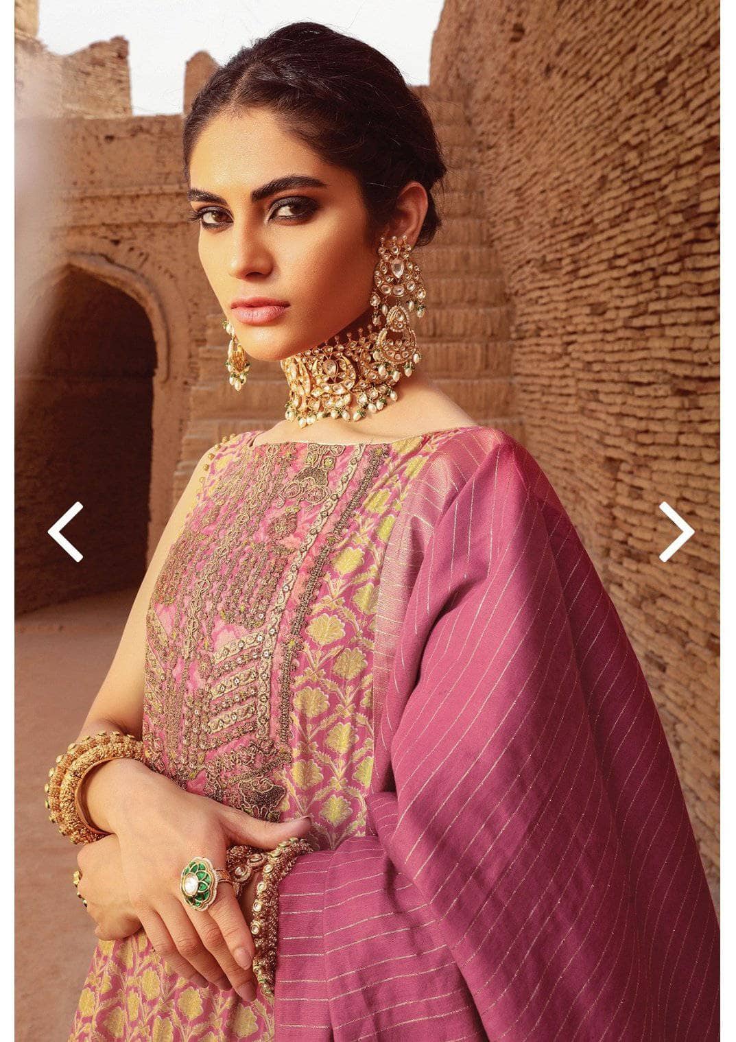 Al Karam/FC-08C-21-Pink/3 Pc Embroidered Suit With Jaqcuard Dupatta