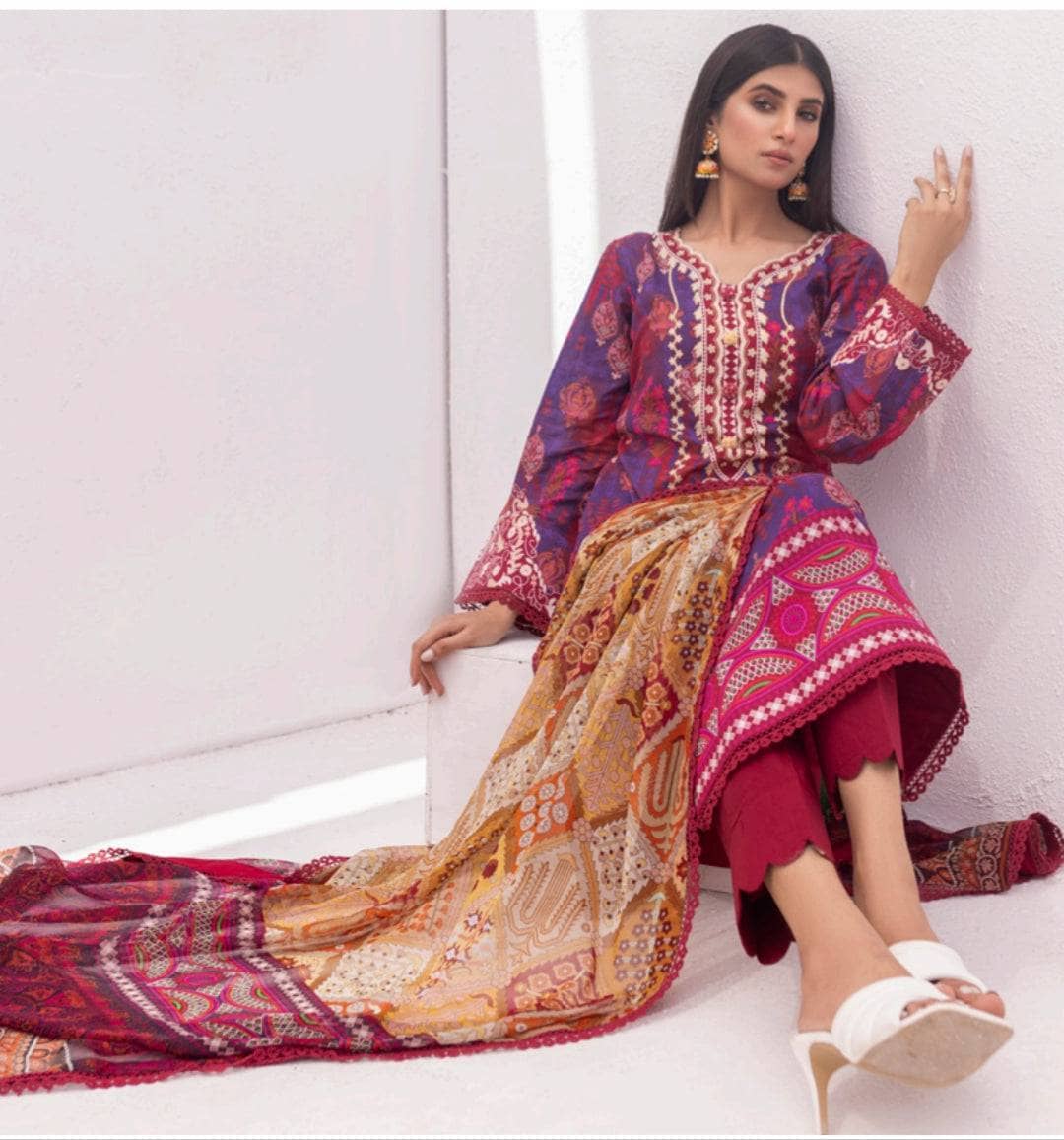 Al Zohaib Lawn Pakistani Suit Al Zohaib Colours/Printed Lawn/Bamber Chiffon Dupatta