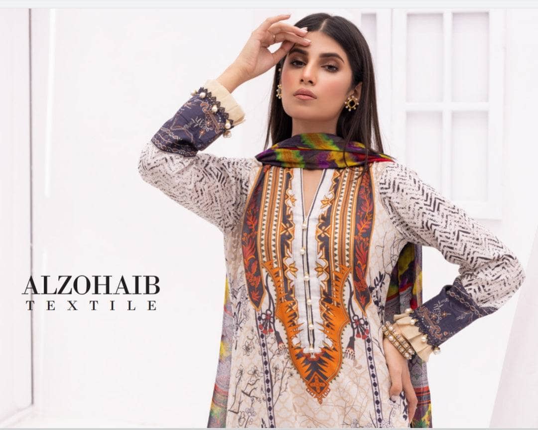 Al Zohaib Lawn Pakistani Suit Al Zohaib Colours/Printed Lawn/Bamber Chiffon Dupatta