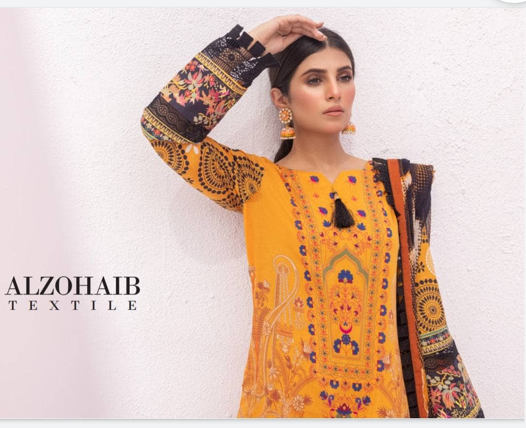 Al Zohaib Lawn Pakistani Suit Al Zohaib Colours/Printed Lawn/Bamber Chiffon Dupatta