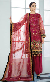 Alizeh Embroidered Chiffon/Vol 3/Surkh - AWWALBOUTIQUE