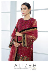 Alizeh Embroidered Chiffon/Vol 3/Surkh - AWWALBOUTIQUE